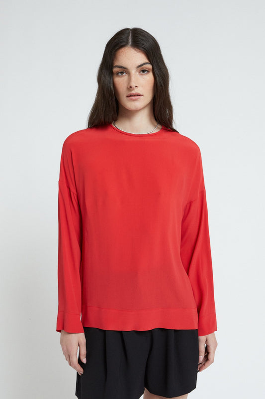 Camicia girocollo misto seta