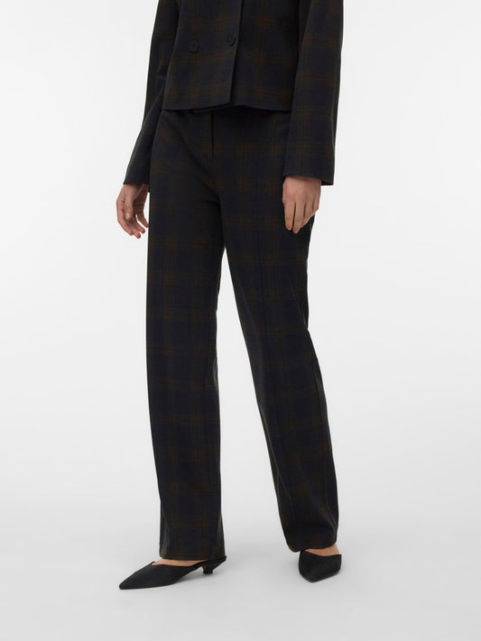 Pantaloni check donna vita alta straight fit