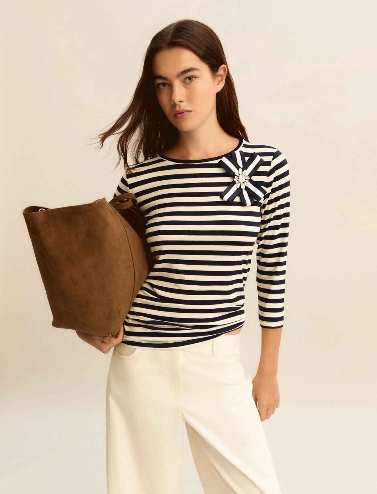 T-shirt rigata maniche 3/4