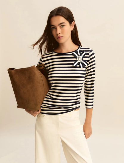 T-shirt rigata maniche 3/4