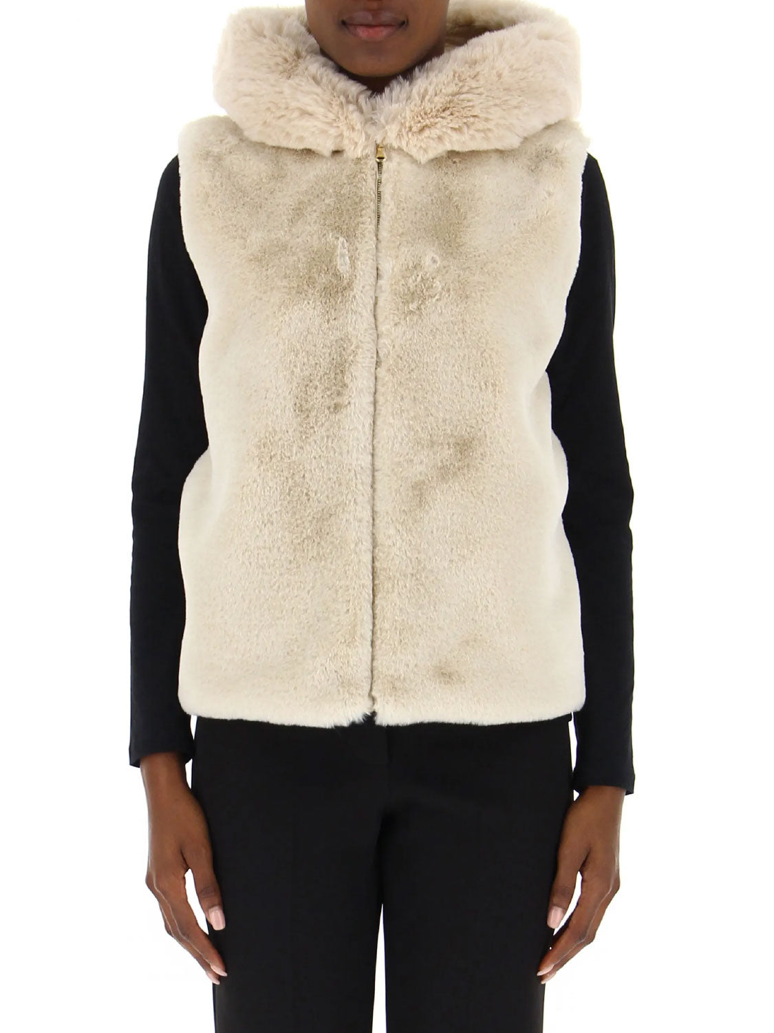 Gilet ecopelliccia cappuccio