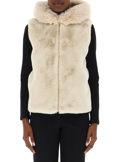 Gilet ecopelliccia cappuccio