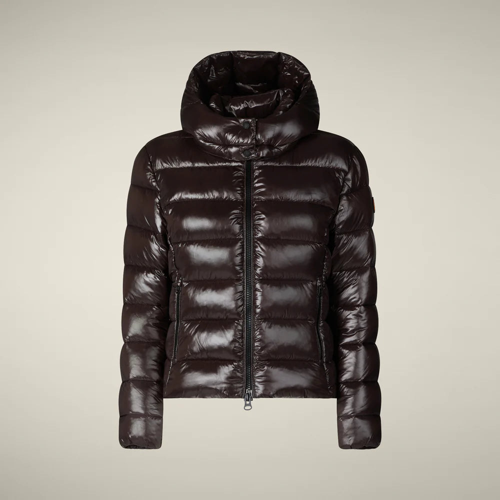 Piumino sagomato lucido cappuccio