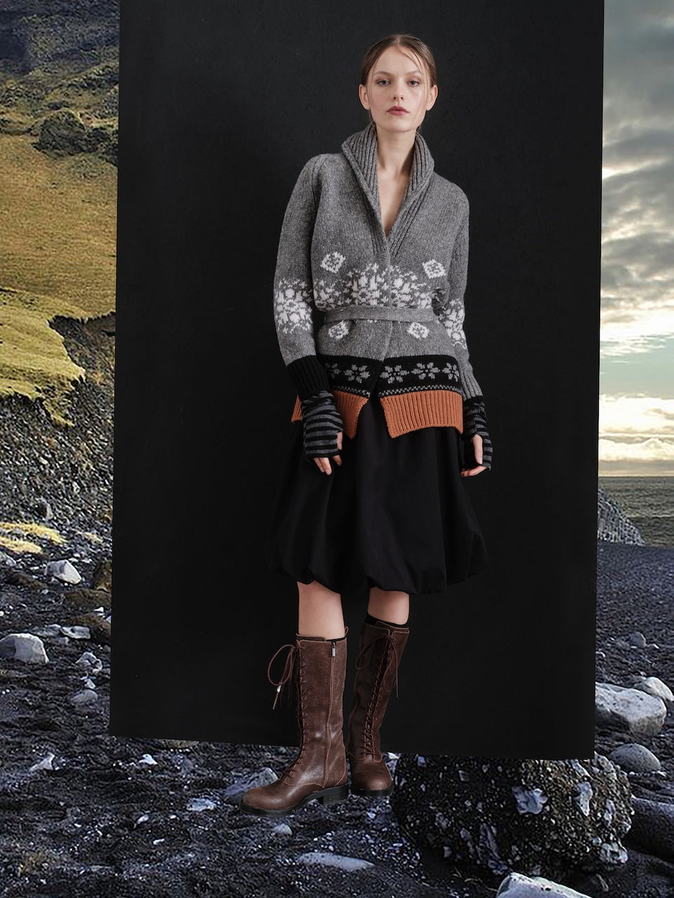 Cardigan jacquard cintura