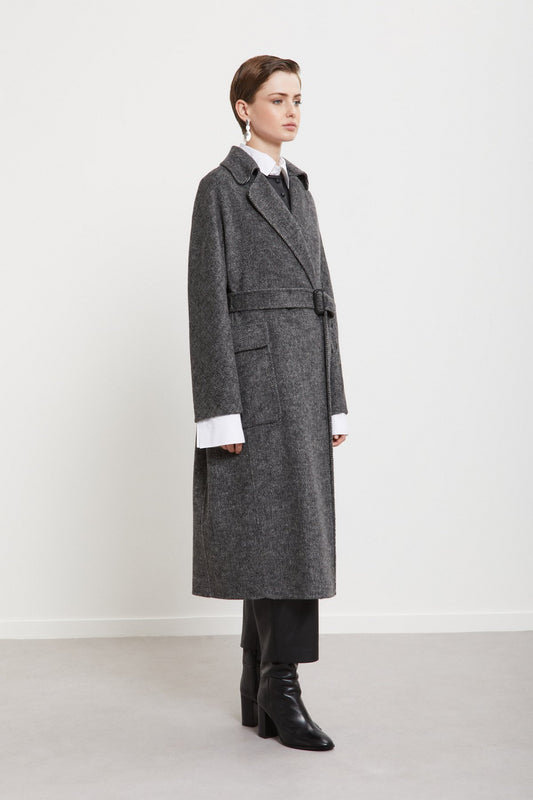 Cappotto spigato cintura