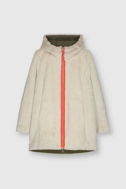Giaccone nylon cappuccio foderato ecopelliccia