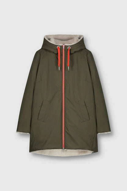 Giaccone nylon cappuccio foderato ecopelliccia