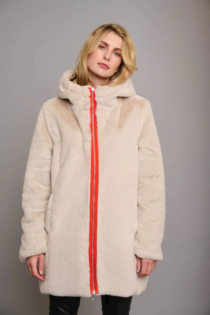 Giaccone nylon cappuccio foderato ecopelliccia