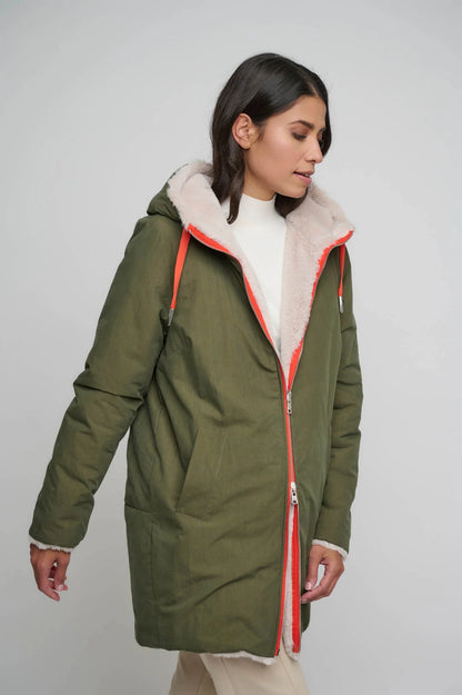 Giaccone nylon cappuccio foderato ecopelliccia