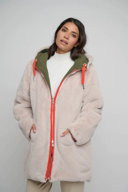 Giaccone nylon cappuccio foderato ecopelliccia