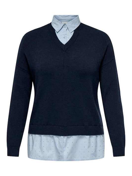 Maglia scollo V finta camicia