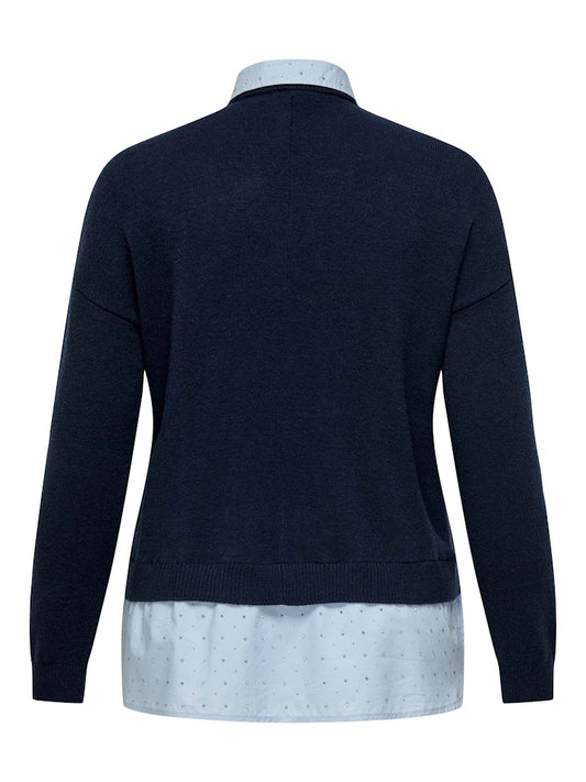 Maglia scollo V finta camicia