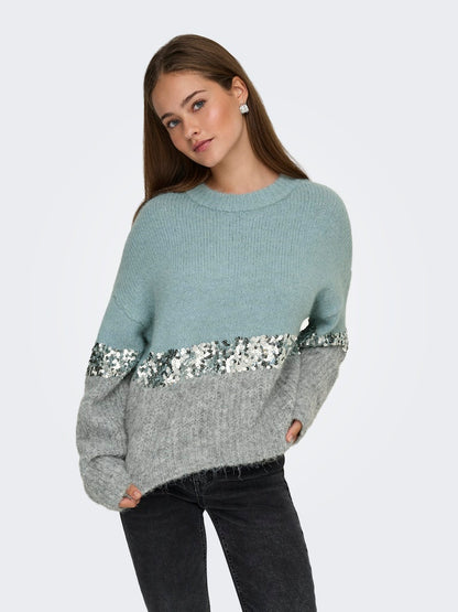 Maglia girocollo riga paillettes