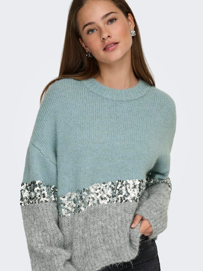 Maglia girocollo riga paillettes