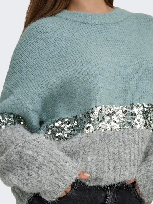 Maglia girocollo riga paillettes