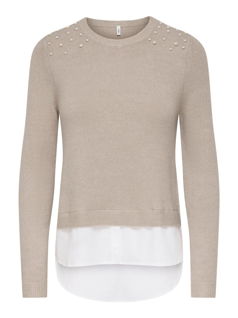 Maglia perle finta camicia