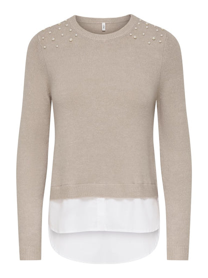 Maglia perle finta camicia
