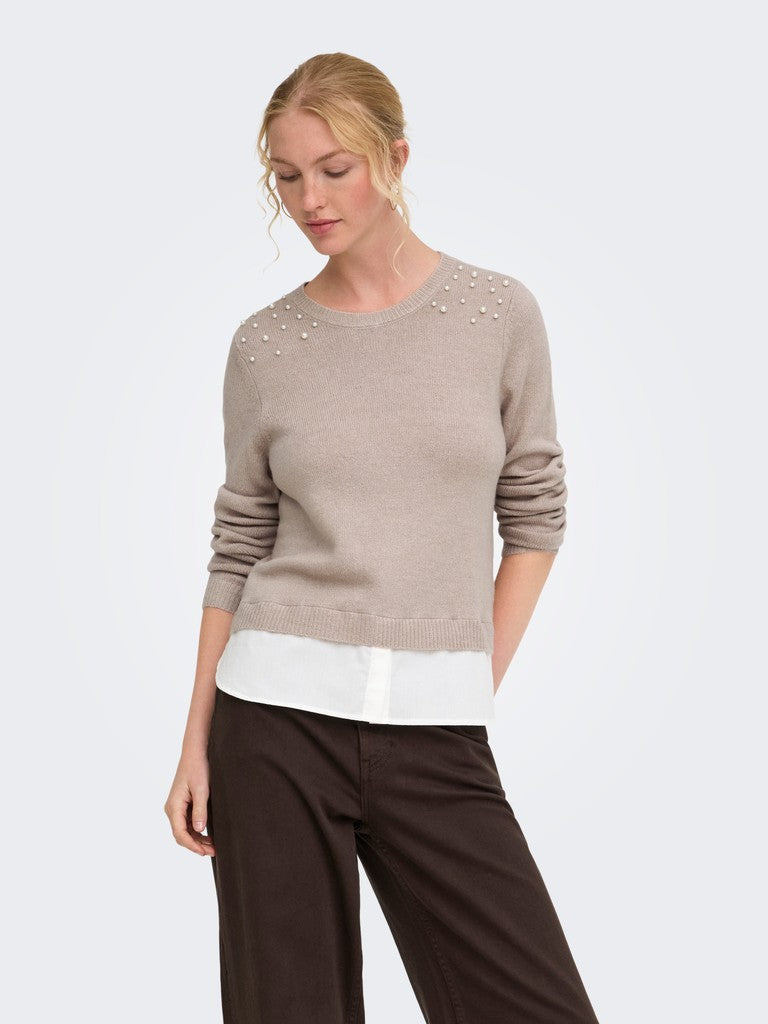 Maglia perle finta camicia