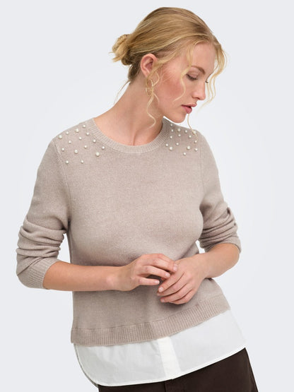 Maglia perle finta camicia