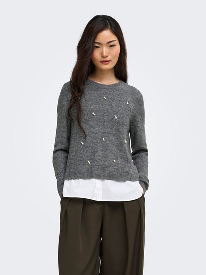 Maglia perle finta camicia
