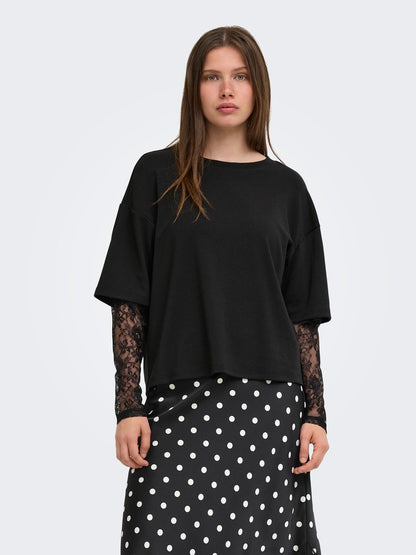 T-shirt maniche pizzo doppiata