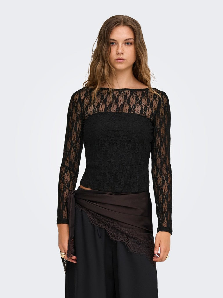 T-shirt pizzo maniche lunghe