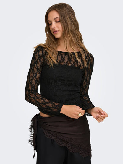 T-shirt pizzo maniche lunghe