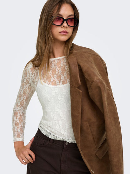 T-shirt pizzo maniche lunghe