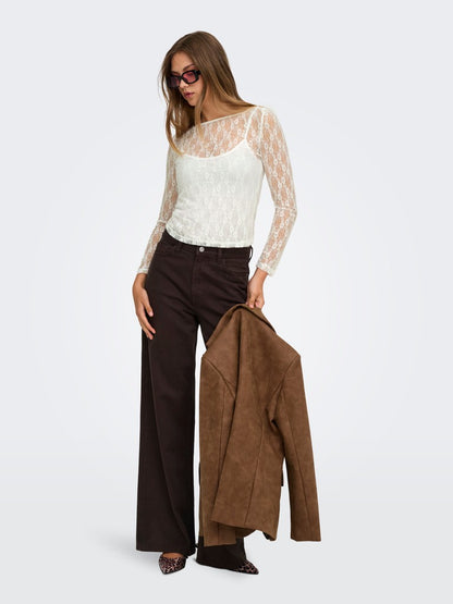 T-shirt pizzo maniche lunghe