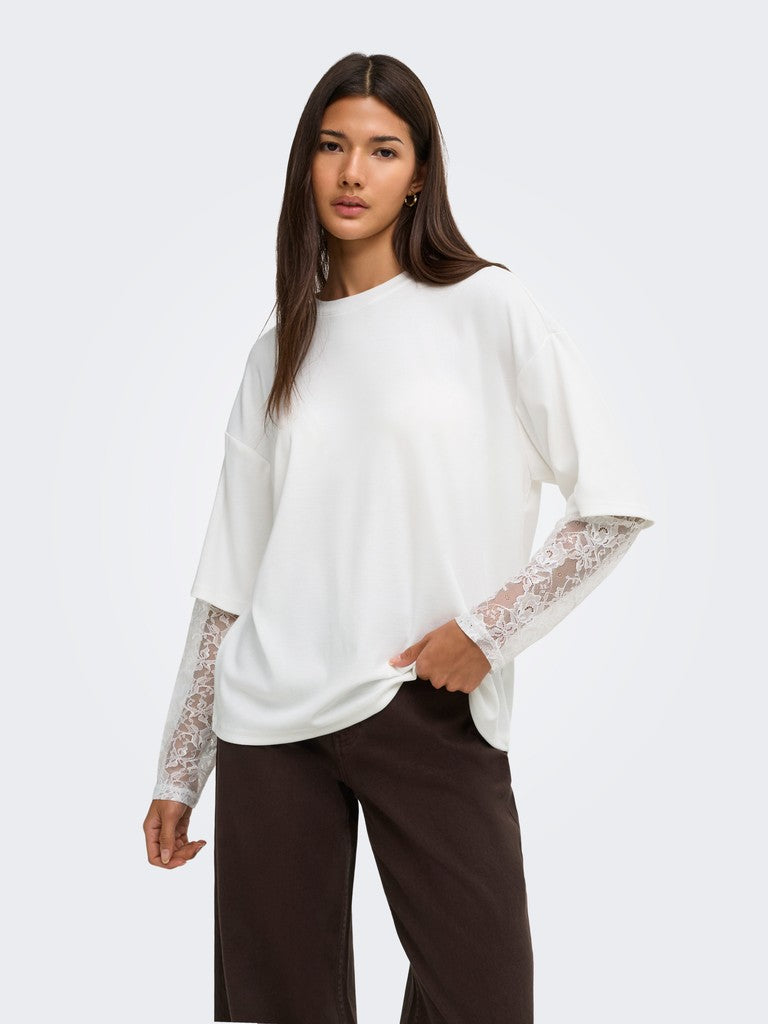 T-shirt maniche pizzo doppiata