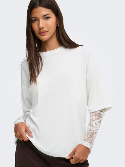 T-shirt maniche pizzo doppiata