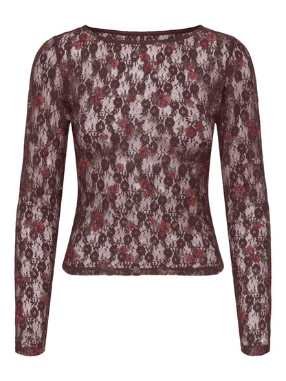 T-shirt pizzo maniche lunghe