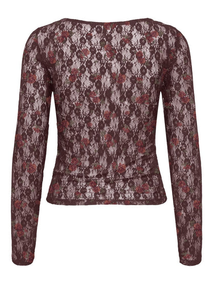 T-shirt pizzo maniche lunghe