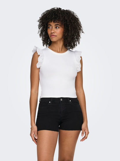 T-shirt crop alette sangallo