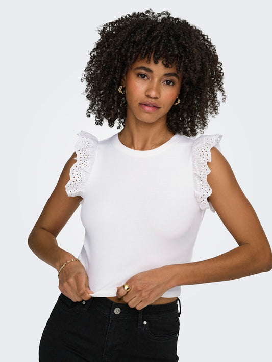 T-shirt crop alette sangallo
