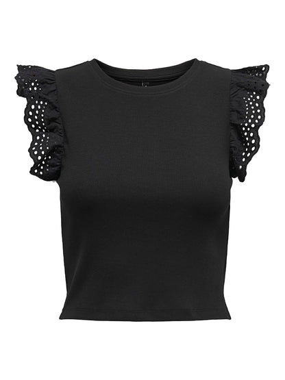 T-shirt crop alette sangallo