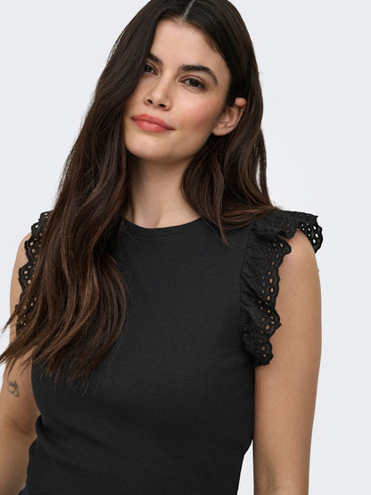 T-shirt crop alette sangallo