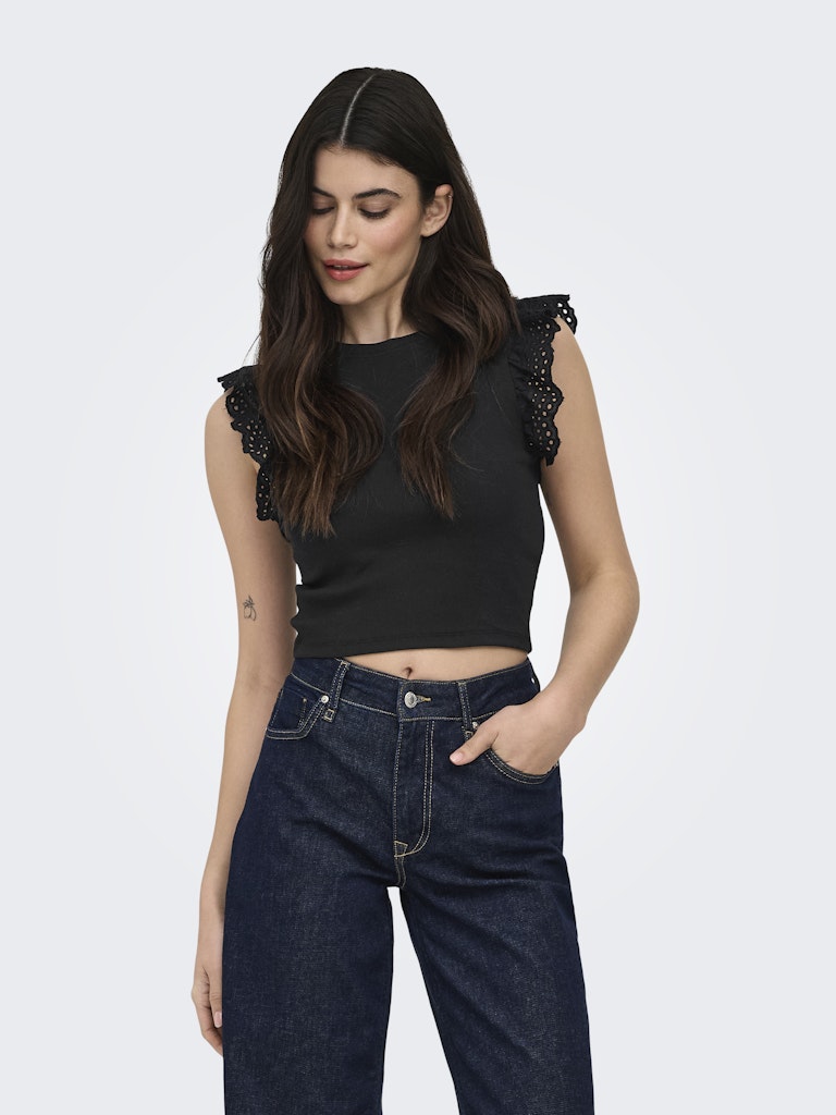 T-shirt crop alette sangallo