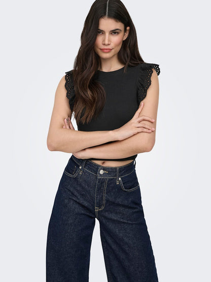 T-shirt crop alette sangallo
