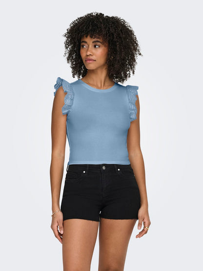 T-shirt crop alette sangallo