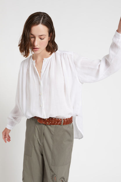 Camicia girocollo effetto lino