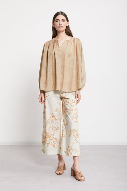 Camicia girocollo effetto lino