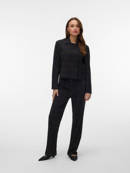 Pantaloni check donna vita alta straight fit