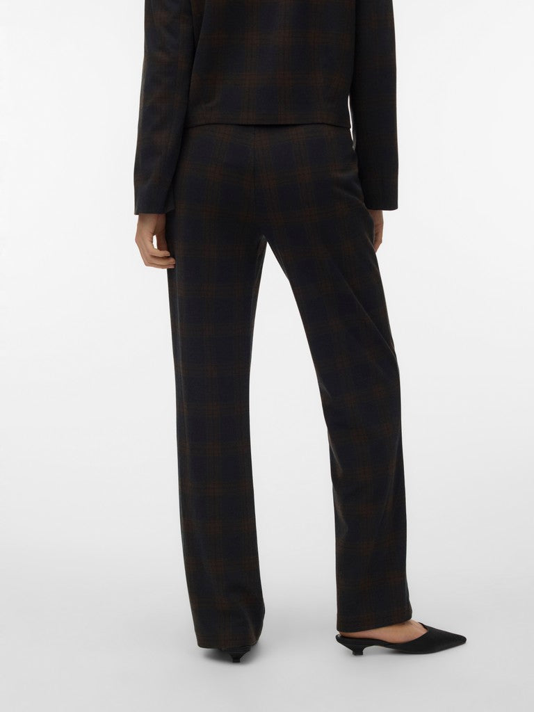 Pantaloni check donna vita alta straight fit