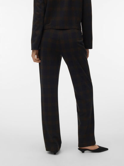 Pantaloni check donna vita alta straight fit
