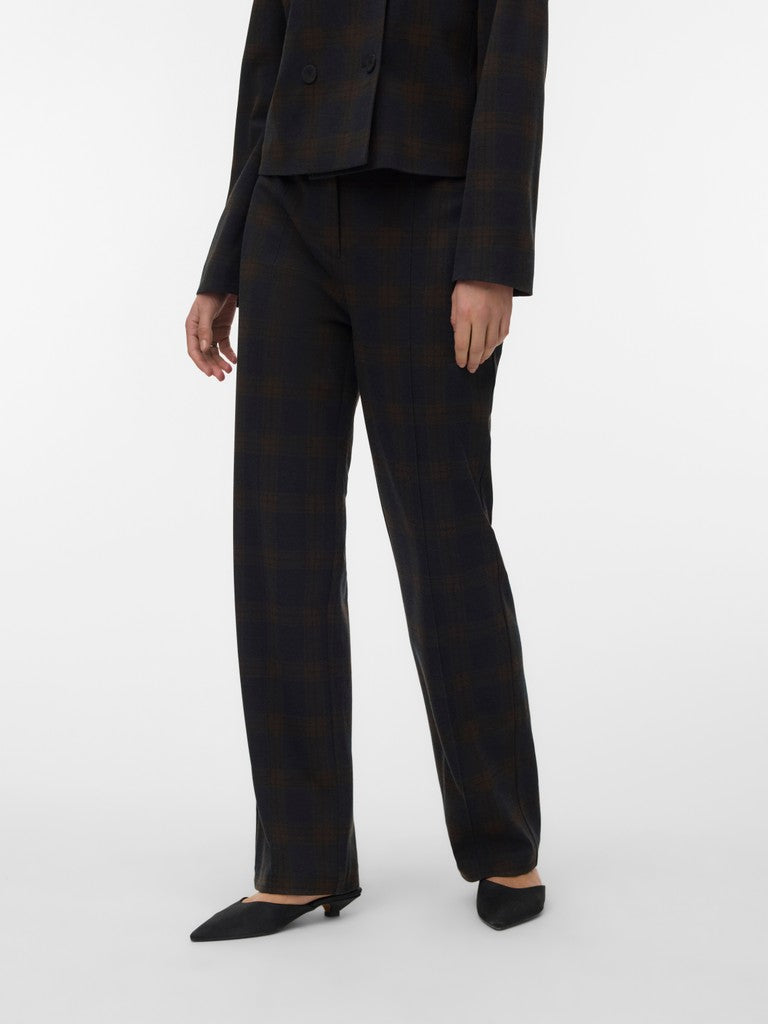 Pantaloni check donna vita alta straight fit