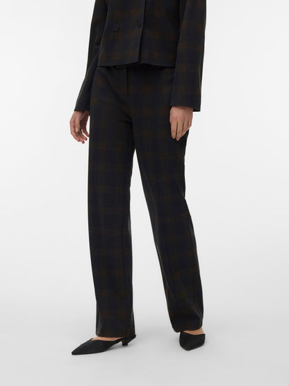 Pantaloni check donna vita alta straight fit