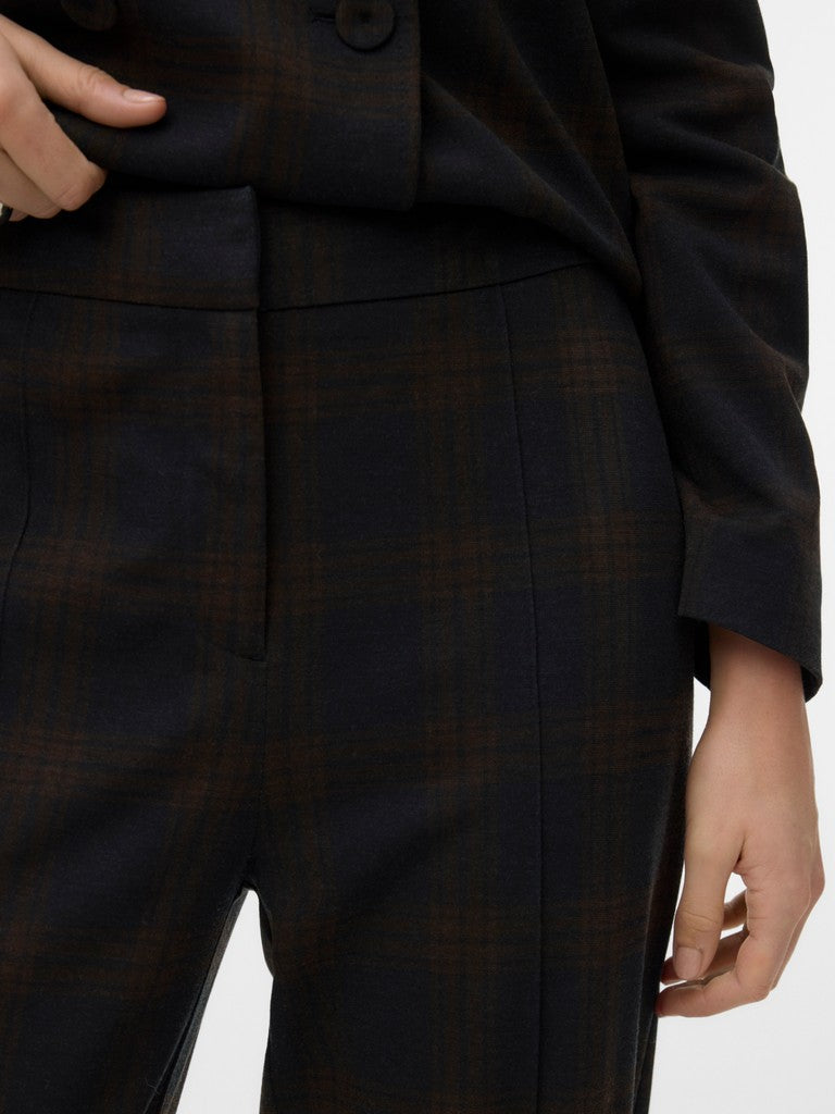 Pantaloni check donna vita alta straight fit